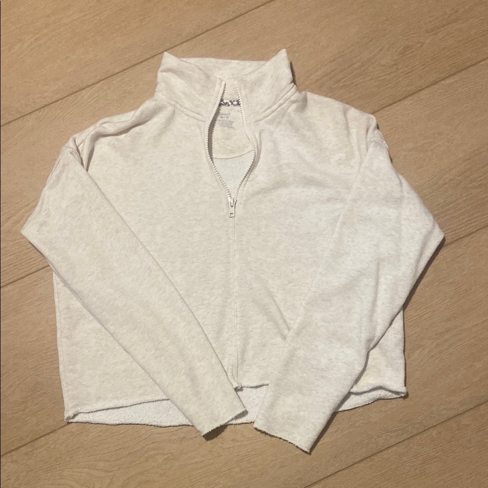Aerie Women's Oatmeal Crop Zip-Up Sweater